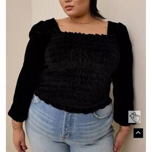 Torrid Velvet Smocked Crop Top Size 1X Black Whimsigoth Moody Romantic Soft Goth